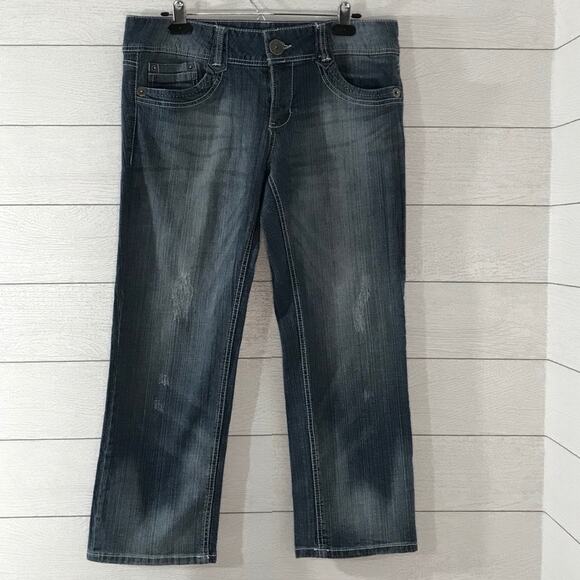 REWIND Juniors Size 15 Distressed Denim Jeans Mid-Rise Stretch Fit - Picture 1 of 14